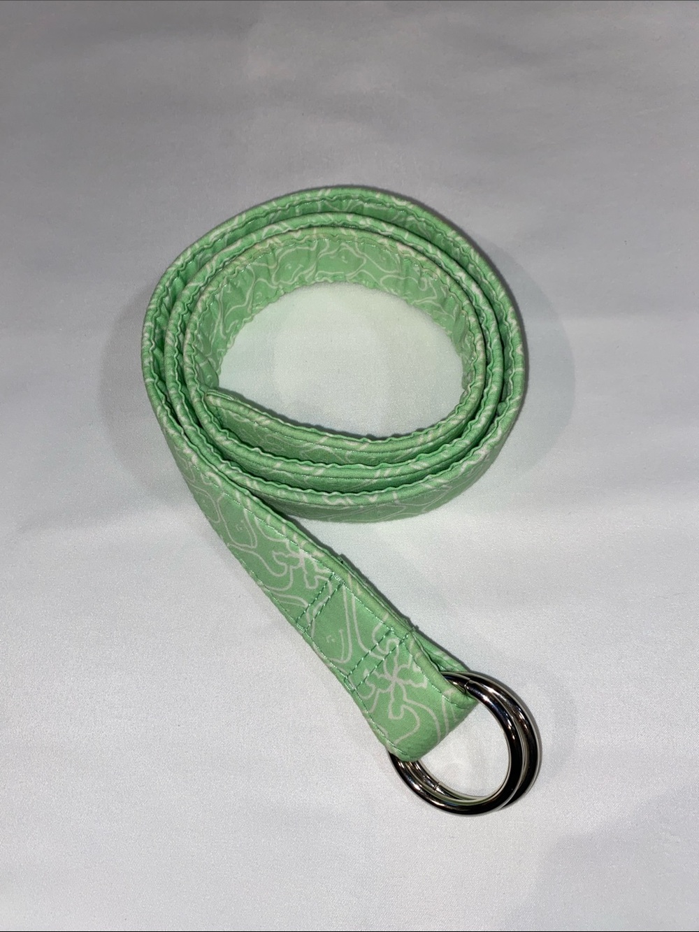Vineyard Vines Light Green Whale Print D-Ring Fabric Belt